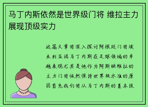 马丁内斯依然是世界级门将 维拉主力展现顶级实力